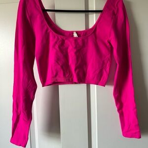 Women's Pink Long Sleeve Crop Top